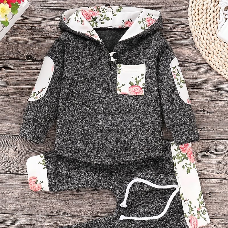 2st Bebis Pojkar Blommönster Långärmad Hoodie Sweatshirt Elastiska Midja Byxor Set Kläder