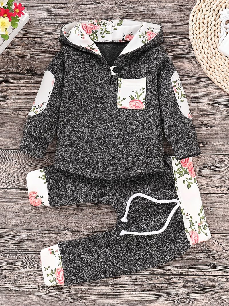 2st Bebis Pojkar Blommönster Långärmad Hoodie Sweatshirt Elastiska Midja Byxor Set Kläder