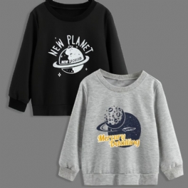 2st Bebis Pojkar Cartoon Planet Print Pullover Rund Neck Långärmad Sweatshirt