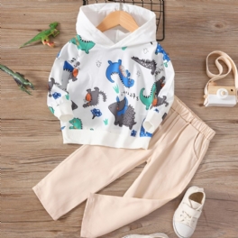 2st Bebis Pojkar Hoodie Dinosaur Print Långärmad Tröja Sweatshirt & Byxset Barnkläder