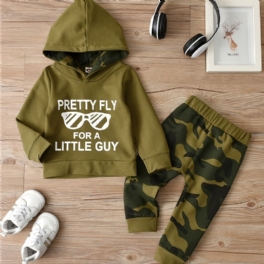 2st Bebis Pojkar Letter Print Hoodie Långärmad Sweatshirt & Camouflage Byx Set Barnkläder
