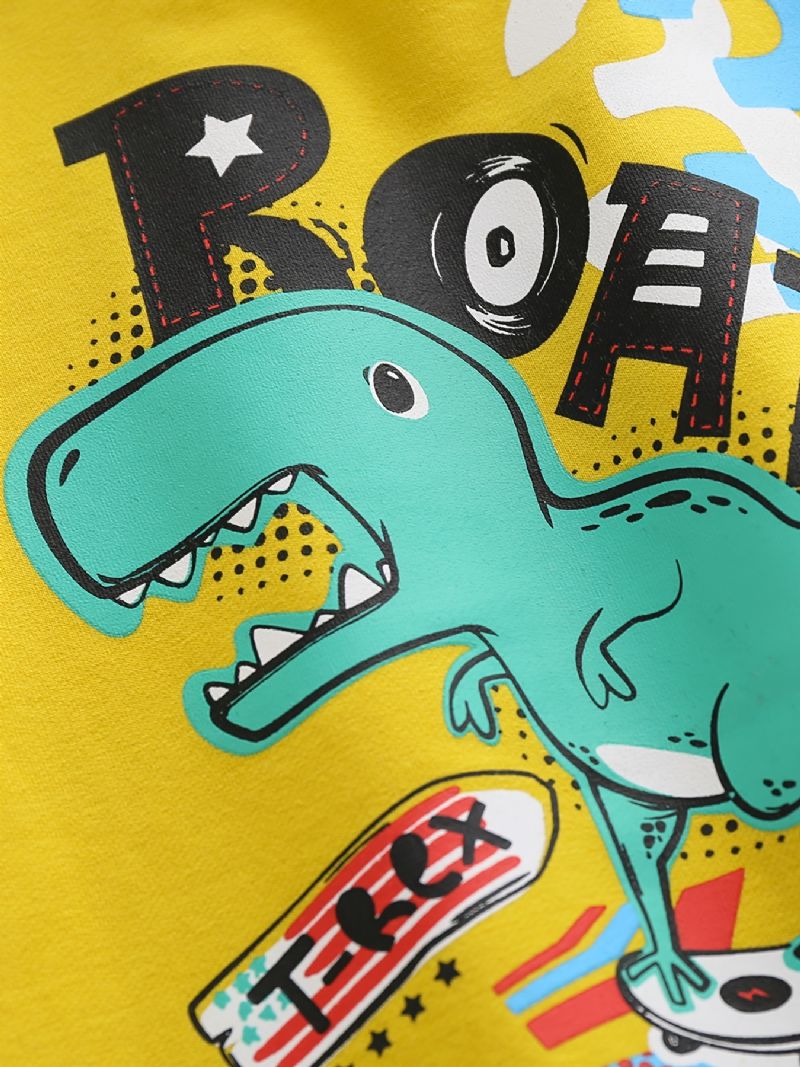 2st Pojkar Casual Cartoon Dinosaur Letter Print Termisk Sweatshirt & Träningsbyxor För Vintern