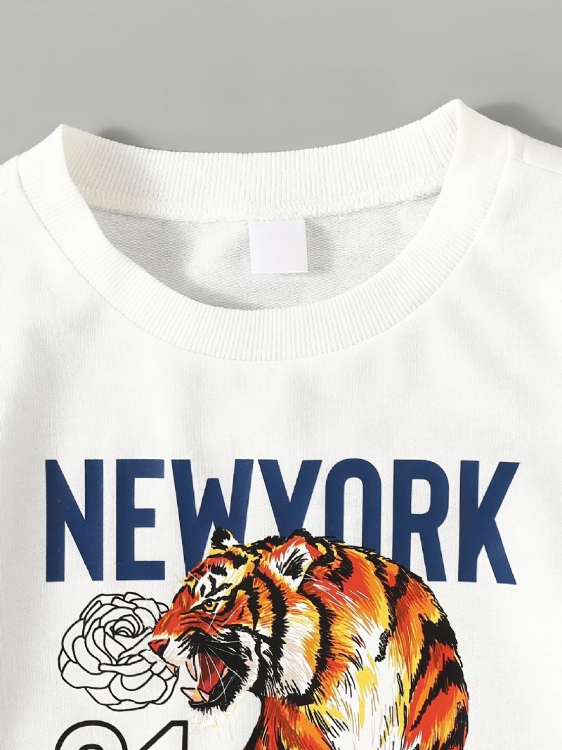 2st Pojkar Casual Tiger Print Pullover Sweatshirt & Sweatpants För Vintern