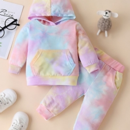 2st Toddler Bebis Flickor Hoodie Tie Dye Långärmad Pullover Sweatshirt & Byx Set Barnkläder