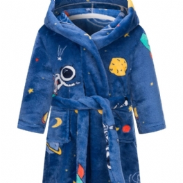 Barn Astronaut Print Flanell Badrockar Pojkar Flickor Huvtröja Mjuka Nattkläder