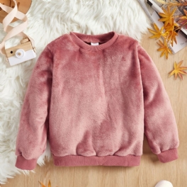 Barn Flickor Enfärgad Rund Hals Fleece Varm Sweatshirt Höst Vinter