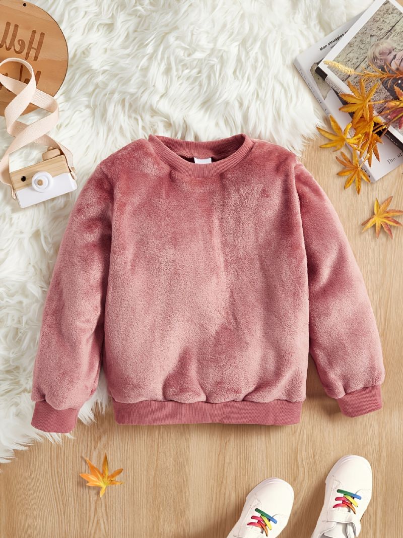 Barn Flickor Enfärgad Rund Hals Fleece Varm Sweatshirt Höst Vinter