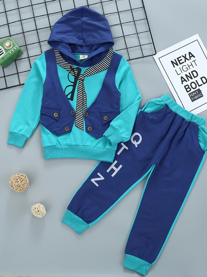 Barn Pojkar Glasögon Brevtryck Väst Hoodie Fake Two Pieces & Byx Set