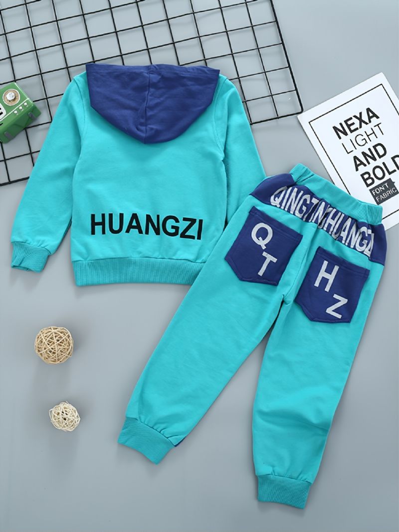 Barn Pojkar Glasögon Brevtryck Väst Hoodie Fake Two Pieces & Byx Set