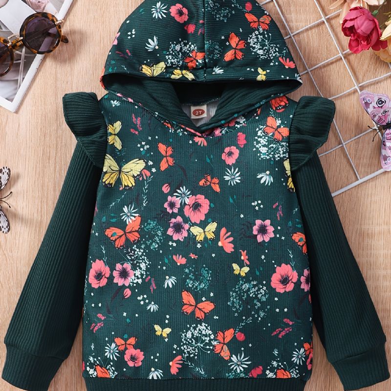 Bebis Barn Flickor Hoodie Blommor Butterfly Pattern Huvtröja Barnkläder