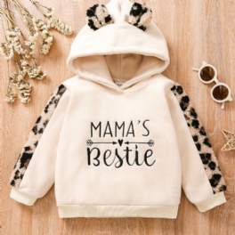 Bebis Flickor Leopard Ear Hoodie Mama's Bestie Little Print Långärmad Pullover Sweatshirt Barnkläder