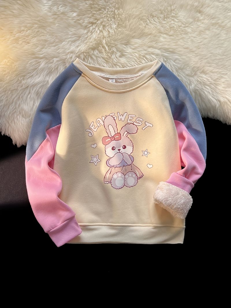 Bebis Flickor Plysch Varm Pullover Kanin Grafisk Rundhalsad Långärmad Color Block Sweatshirt Vinter Barnkläder