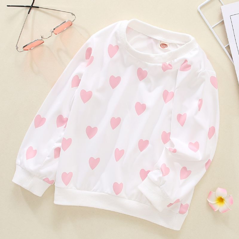 Bebis Flickor Pullover Heart Print Crew Neck Långärmad Sweatshirt Top Barnkläder