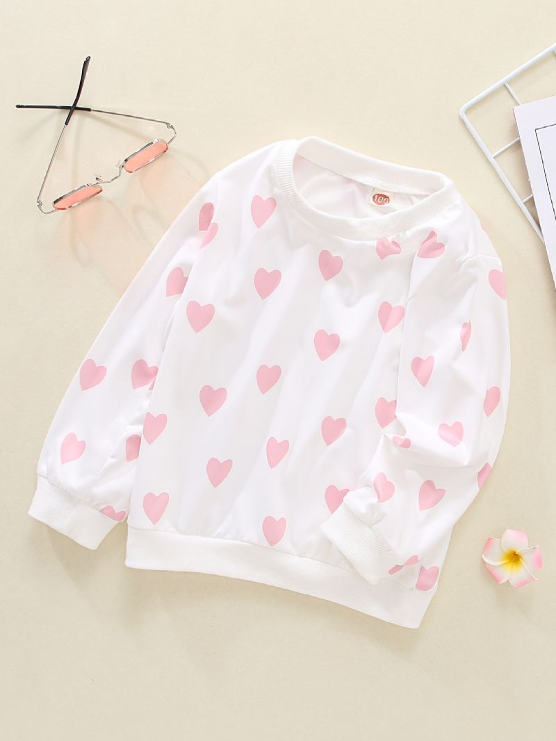Bebis Flickor Pullover Heart Print Crew Neck Långärmad Sweatshirt Top Barnkläder