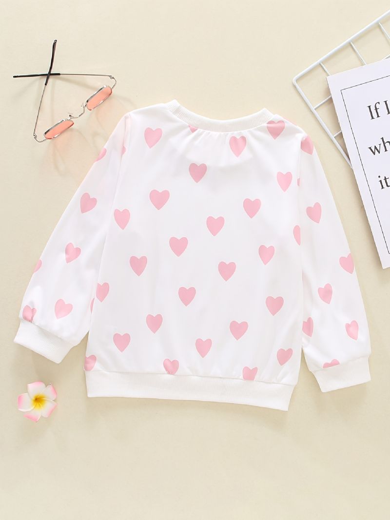 Bebis Flickor Pullover Heart Print Crew Neck Långärmad Sweatshirt Top Barnkläder