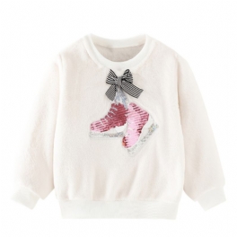 Bebis Flickor Pullover Skor Paljetter Rosett Dekor Velvet Rund Hals Sweatshirt