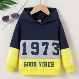 Bebis Pojkar Color Block Hoodie 1973 Nummertryck Långärmad Pullover Sweatshirt Barnkläder