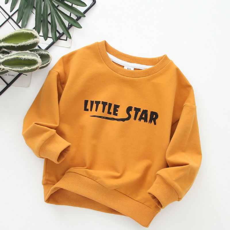 Bebis Pojkar Letter Little Star Tryckt Långärmad Tröja Med Rund Hals