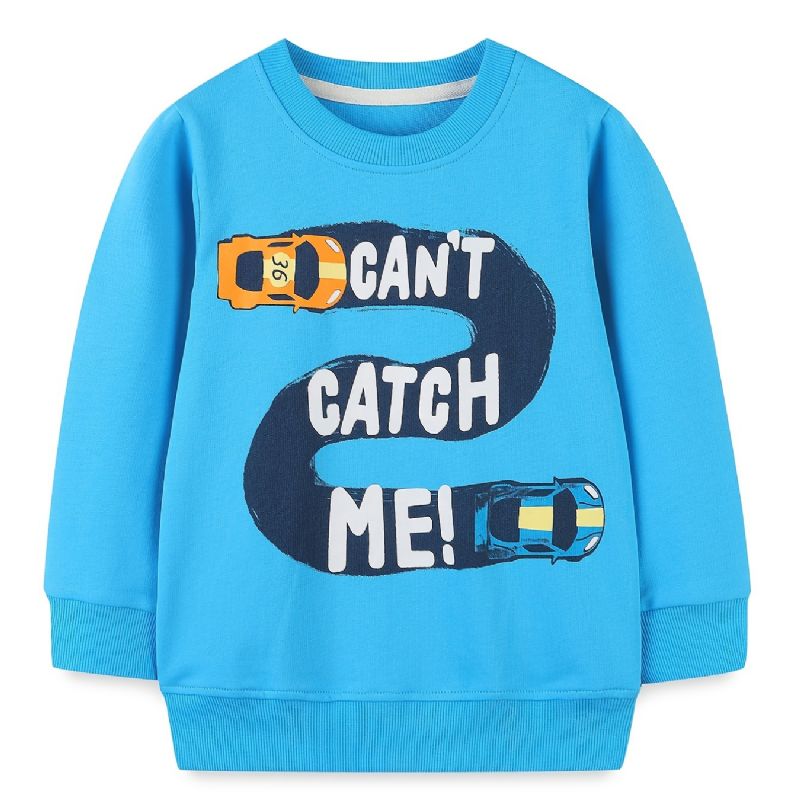 Bebis Pojkar Pullover Cartoon Car Print Crew Neck Långärmad Sweatshirt Toppar Barnkläder