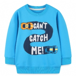 Bebis Pojkar Pullover Cartoon Car Print Crew Neck Långärmad Sweatshirt Toppar Barnkläder
