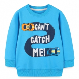 Bebis Pojkar Pullover Cartoon Car Print Crew Neck Långärmad Sweatshirt Toppar Barnkläder