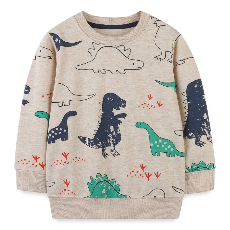 Bebis Pojkar Pullover Dinosaur Print Crew Neck Långärmad Sweatshirt Toppar Barnkläder