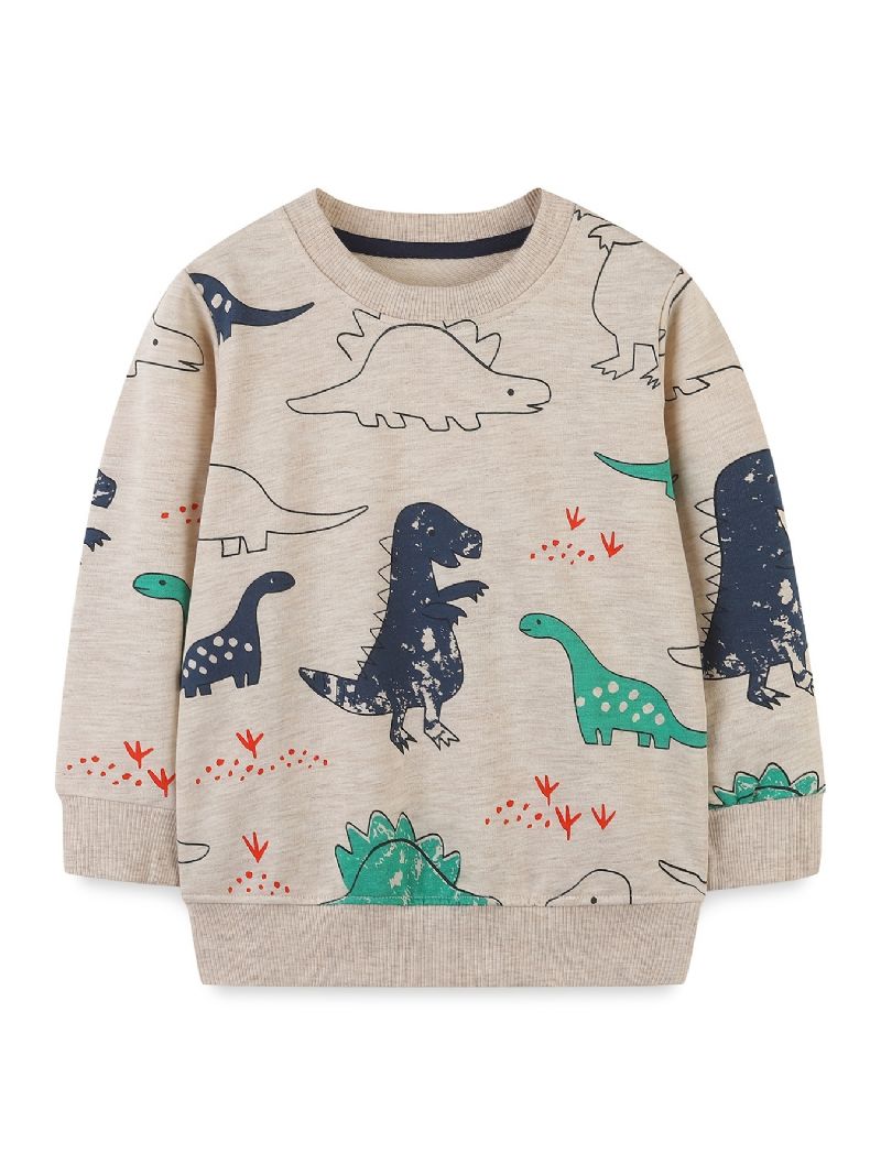 Bebis Pojkar Pullover Dinosaur Print Crew Neck Långärmad Sweatshirt Toppar Barnkläder
