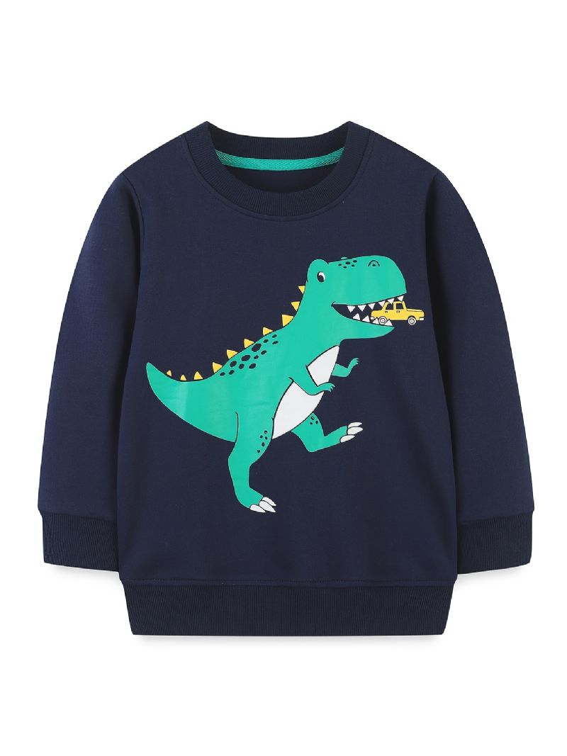 Bebis Pojkar Pullover Dinosaur Print Crew Neck Långärmad Sweatshirt Toppar Barnkläder