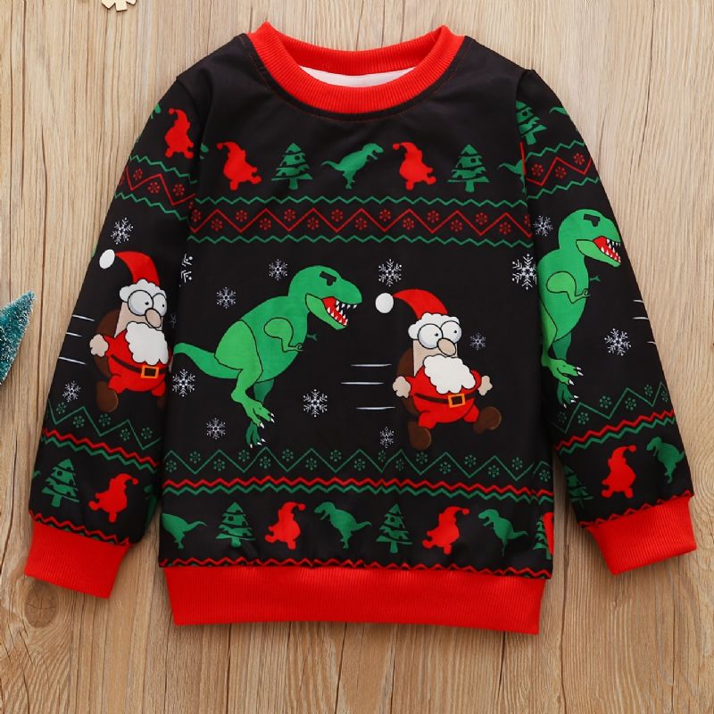 Bebis Pojkar Pullover Jul Grafiskt Dinosaurietryck Rundhalsad Långärmad Sweatshirt Barnkläder