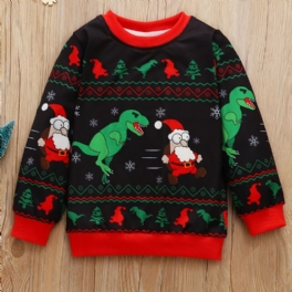 Bebis Pojkar Pullover Jul Grafiskt Dinosaurietryck Rundhalsad Långärmad Sweatshirt Barnkläder