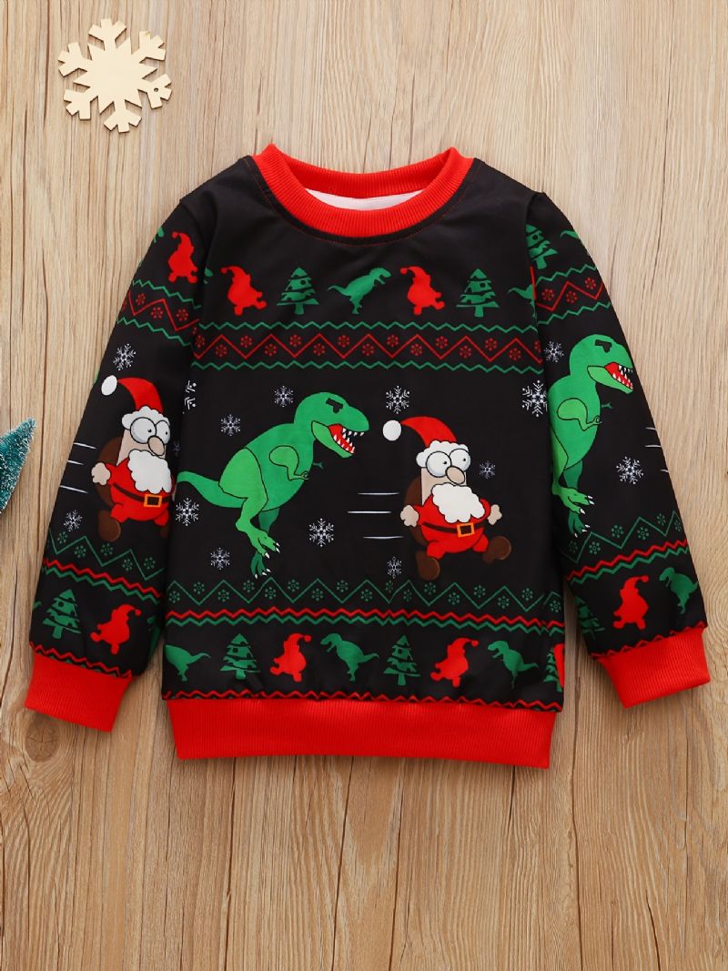 Bebis Pojkar Pullover Jul Grafiskt Dinosaurietryck Rundhalsad Långärmad Sweatshirt Barnkläder