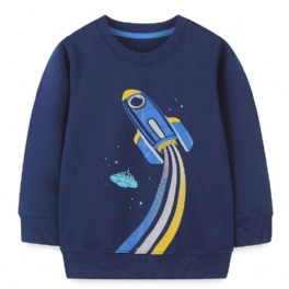 Bebis Pojkar Pullover Rocket Grafisk Rundhalsad Långärmad Sweatshirt Barnkläder