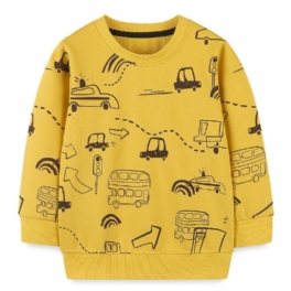 Bebis Pojkar Pullover Söt Cartoon Print Crew Neck Långärmad Sweatshirt Toppar Barnkläder