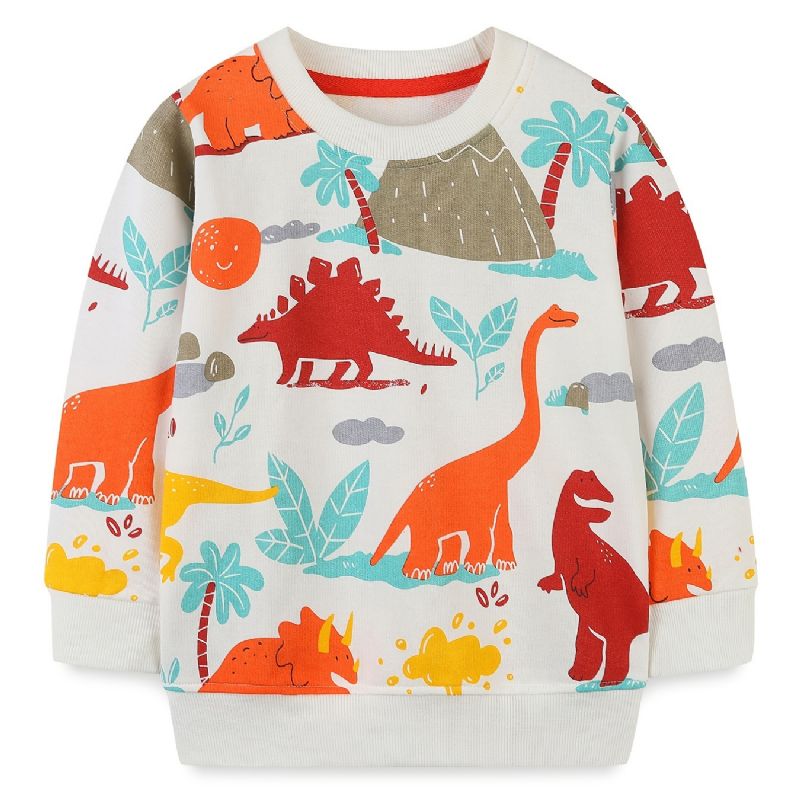 Bebis Pojkar Pullover Tecknad Dinosaurie Grafisk Rundhals Långärmad Sweatshirt Barnkläder