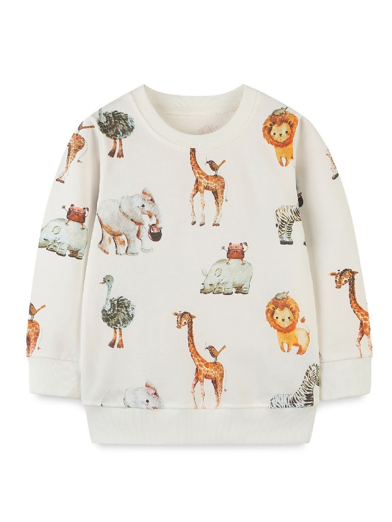 Bebis Pojkar Pullover Tecknad Djur Grafisk Rundhals Långärmad Sweatshirt Barnkläder