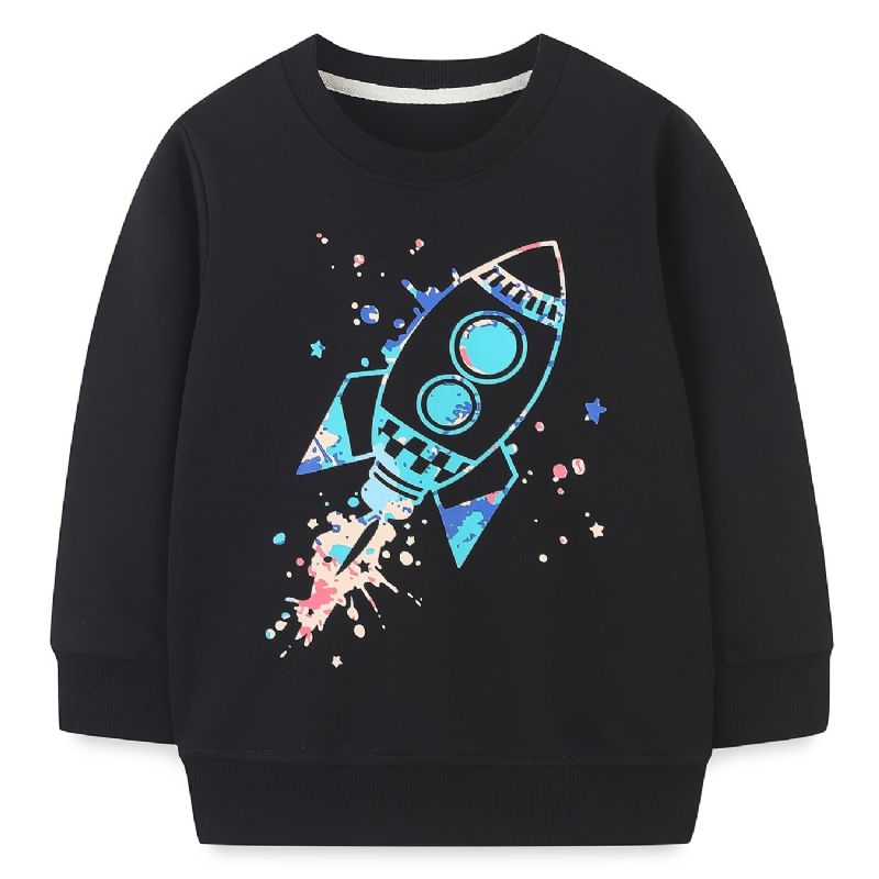 Bebis Pojkar Pullover Tecknad Rocket Print Crew Neck Långärmad Sweatshirt Toppar Barnkläder