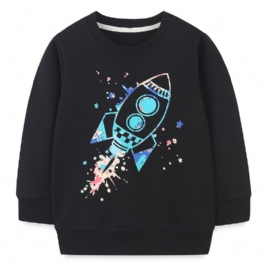 Bebis Pojkar Pullover Tecknad Rocket Print Crew Neck Långärmad Sweatshirt Toppar Barnkläder