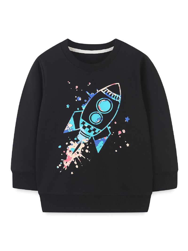 Bebis Pojkar Pullover Tecknad Rocket Print Crew Neck Långärmad Sweatshirt Toppar Barnkläder