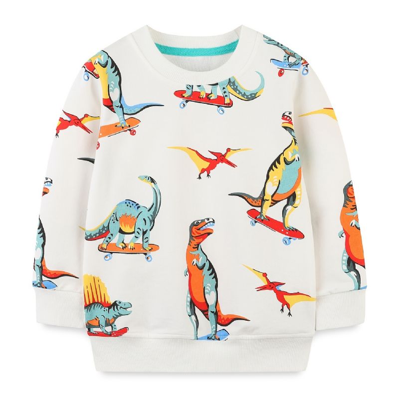 Bebis Pojkar Pullover Tecknad Skateboard Dinosaurietryck Rundhals Långärmad Sweatshirt Topp Barnkläder