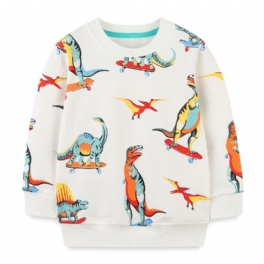 Bebis Pojkar Pullover Tecknad Skateboard Dinosaurietryck Rundhals Långärmad Sweatshirt Topp Barnkläder