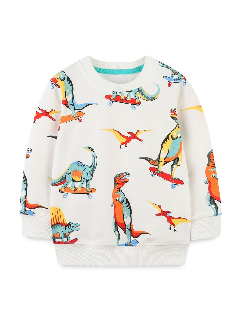 Bebis Pojkar Pullover Tecknad Skateboard Dinosaurietryck Rundhals Långärmad Sweatshirt Topp Barnkläder