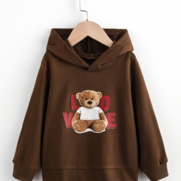 Cartoon Bear Print Hoodie För Småbarn Flickor