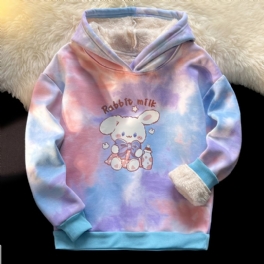 Flicka Fleece Tie Dye Hoodie Barnkläder Med Tecknat Tryck