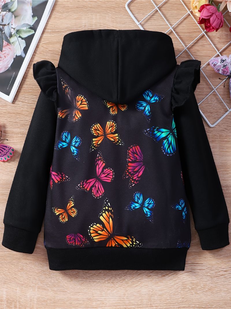 Flickor Butterfly Ruffle Hoodie Barnkläder Outfit