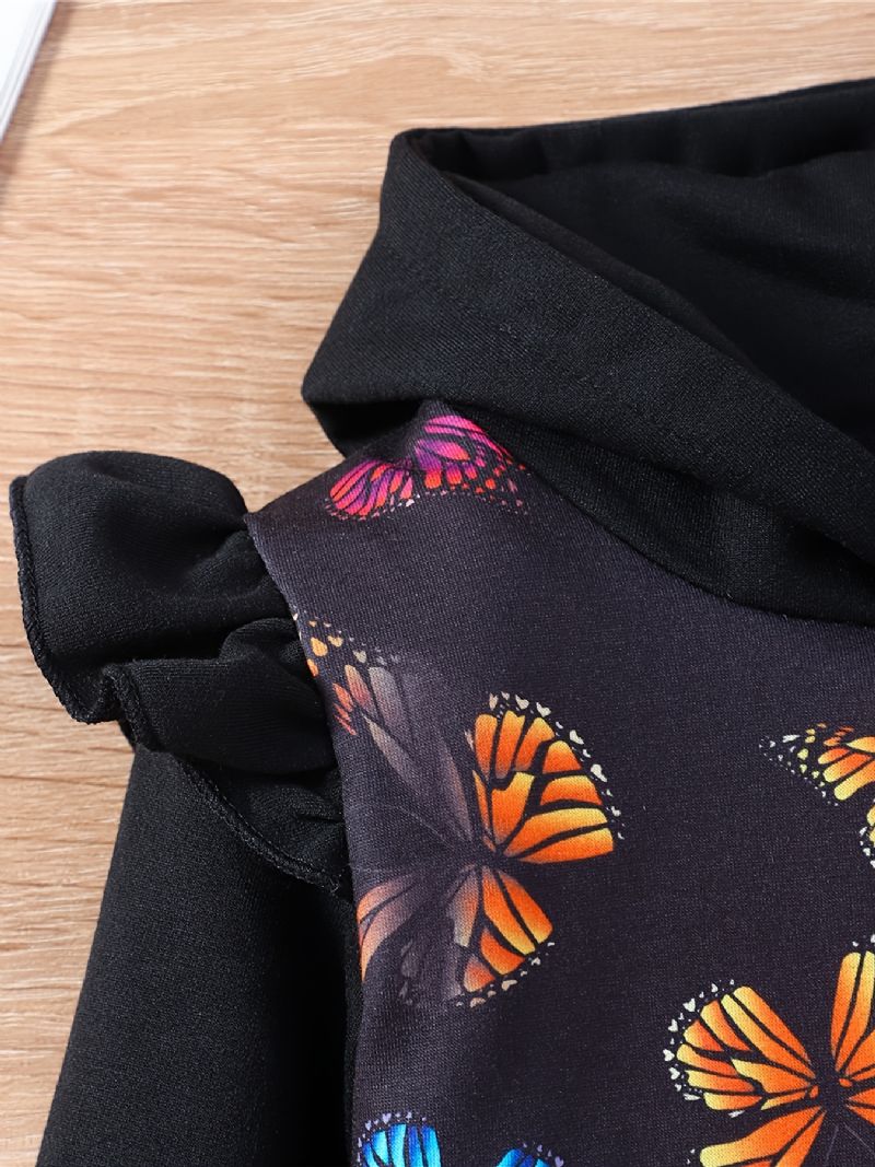Flickor Butterfly Ruffle Hoodie Barnkläder Outfit