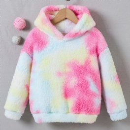 Flickor Casual Fleece Thermal Hood Sweatshirt Långärmad Tie Dye Toppar För Vintern