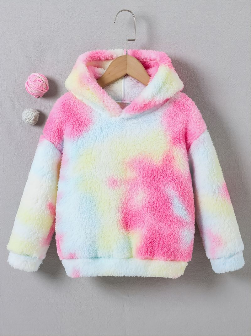 Flickor Casual Fleece Thermal Hood Sweatshirt Långärmad Tie Dye Toppar För Vintern