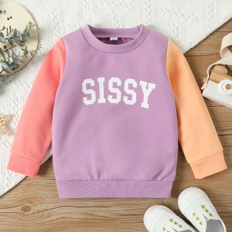 Flickor Casual Söt Color Block Pullover Sweatshirt Med Sissy Print