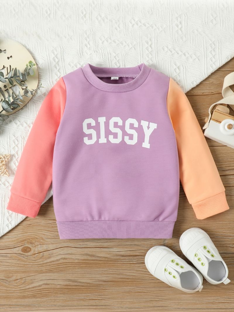 Flickor Casual Söt Color Block Pullover Sweatshirt Med Sissy Print