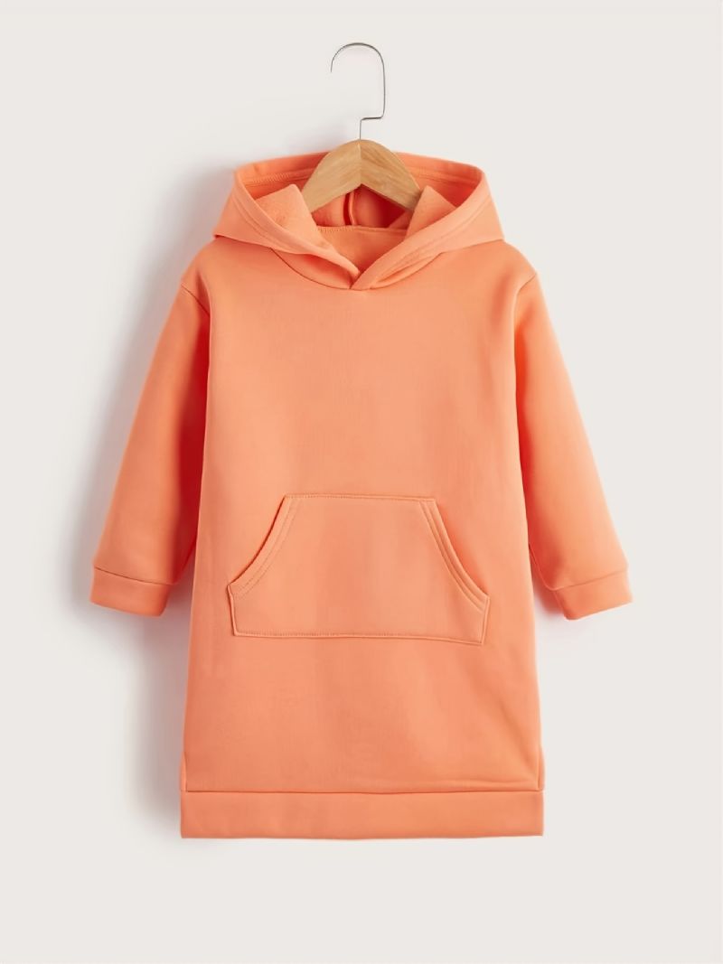 Flickor Casual Thermal Solid Huvtröja Med Kängurufickor För Vintern